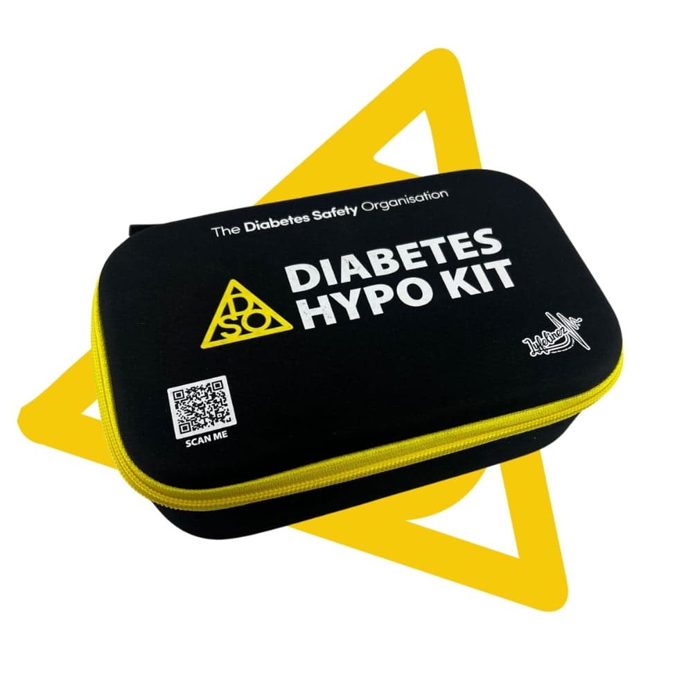 The Diabetes Hypo Kit, a black zipped case with the DSO mark