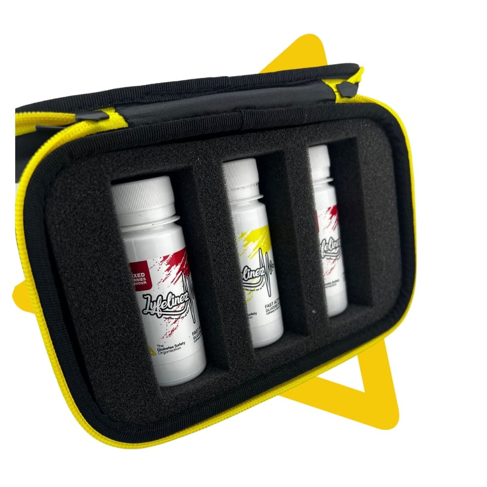 The Diabetes Hypo Kit open, with its three fast-acting glucose shots